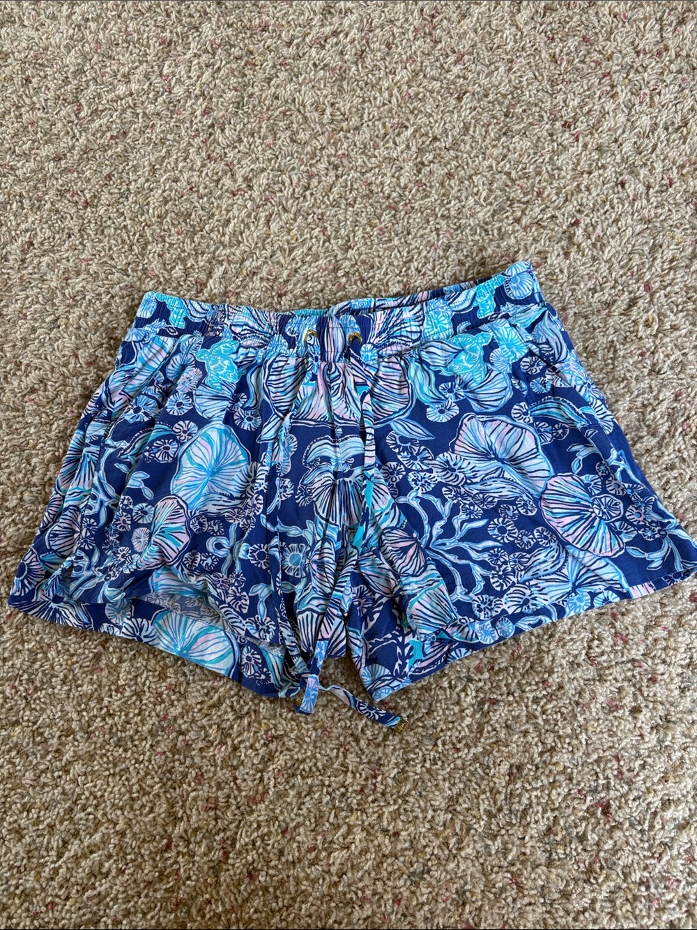 Lilly Pulitzer Navy Blue Floral Drawstring Athletic Shorts